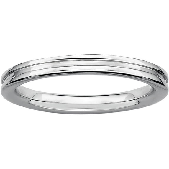 Sterling Silver Rhodium Grooved Ring