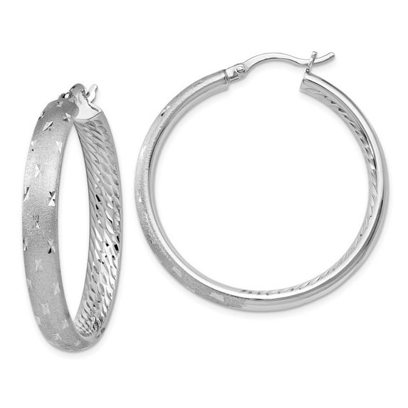 Sterling Silver Rhodium In Out Sparkle-Cut Earrings - Measures 39x4.97mm Wide 2.85mm Thick