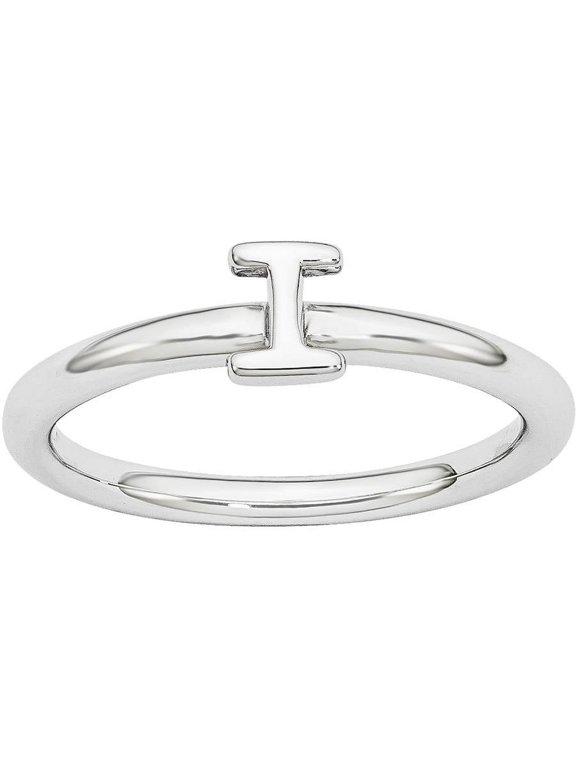 Sterling Silver Rhodium Letter I Ring
