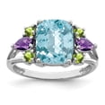 thumbnail image 1 of Sterling Silver Rhodium Light Swiss Blue Topaz, Amethyst & Peridot Ring, 1 of 6
