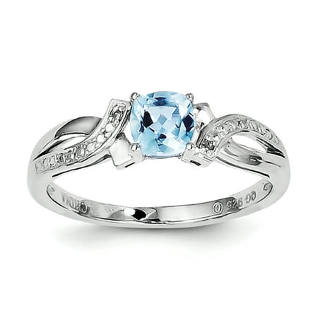 Sterling Silver Rhodium Light Swiss Blue Topaz & Diam. Ring (Size 6) Made In China qr4553bt-6