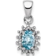 thumbnail image 1 of Sterling Silver Rhodium Light Swiss Blue Topaz & Diamond Pendant (16 X 7) Made In India qdx572, 1 of 3
