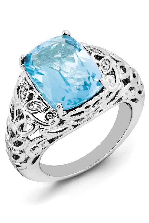 Sterling Silver Rhodium Sky Blue Topaz & Diam. Ring