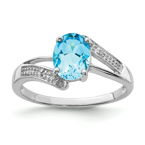 Sterling Silver Rhodium Light Swiss Blue Topaz & Diamond Ring