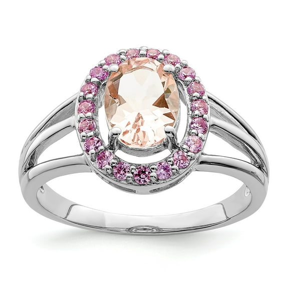 Sterling Silver Rhodium Morganite & Pink Sapphire Oval Ring - Size 6