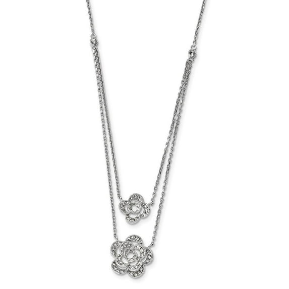 Sterling Silver Rhodium Multi-strand Cubic Zirconia With 2inch Ext Floral Necklace - 15 Inch
