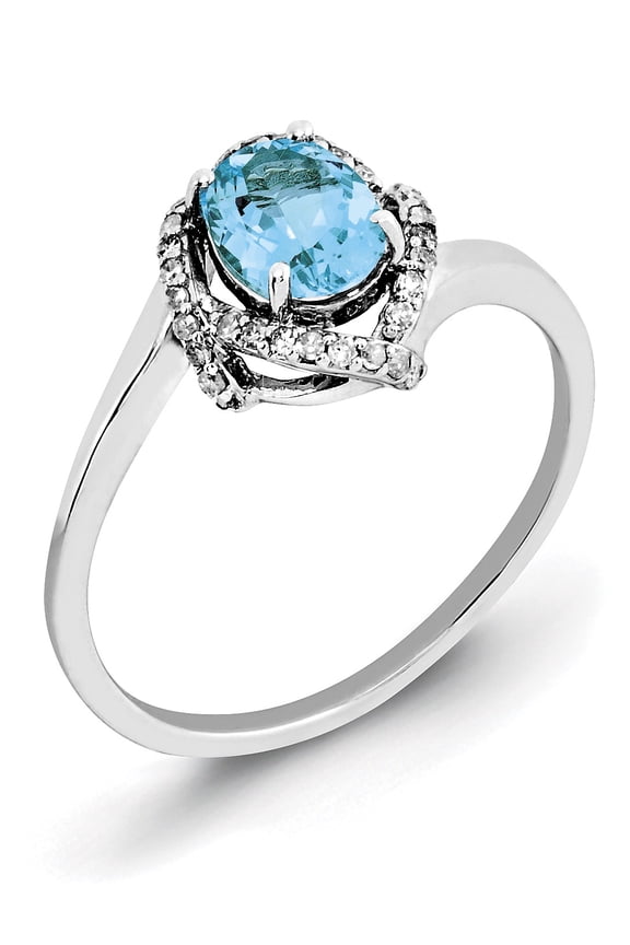 Sterling Silver Rhodium Oval Blue Topaz & Diam. Ring