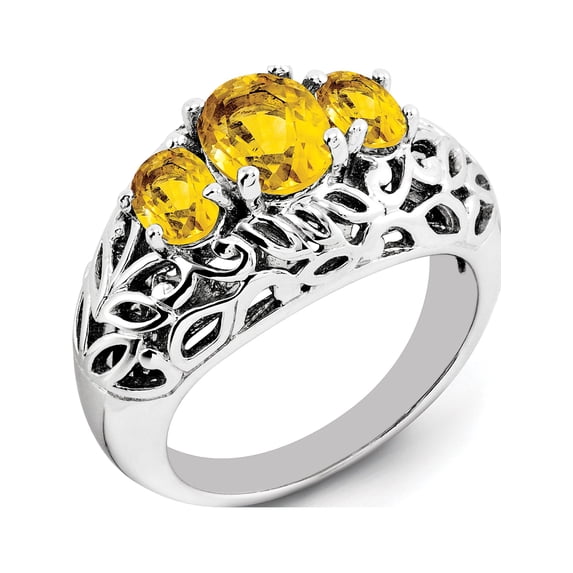 Sterling Silver Rhodium Oval Citrine Ring