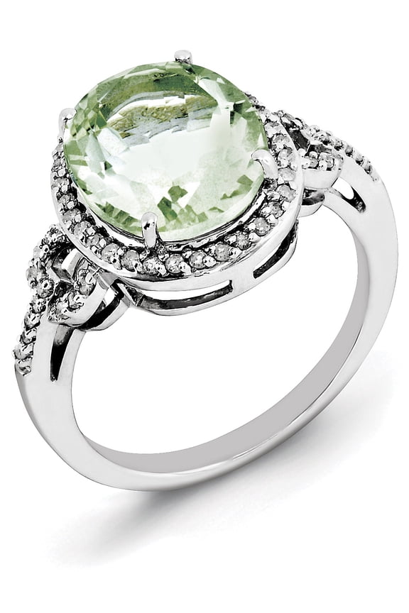 Sterling Silver Rhodium Oval Diam. & Checker-Cut Green Quartz Ring (Size 7) Made In Thailand qr3063ag-7