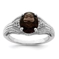 thumbnail image 1 of Sterling Silver Rhodium Oval Smoky Quartz & Diamond Ring, 1 of 5