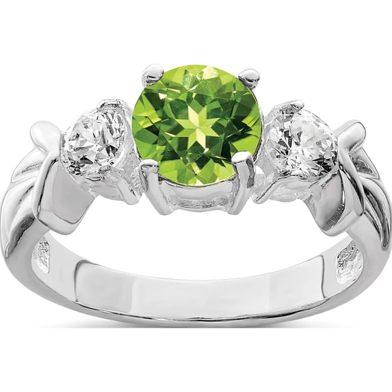Sterling Silver Rhodium Peridot & Cz Ring (Size 7) Made In China qr639-7