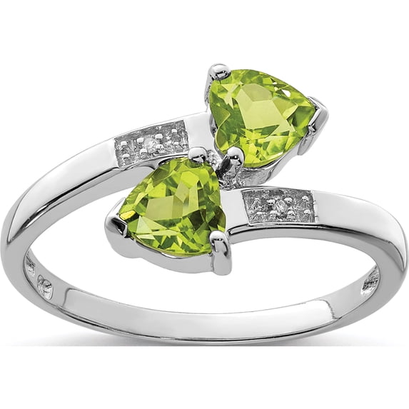 Sterling Silver Rhodium Peridot & Diamond Heart Ring (Size 6) Made In India qdx811-6