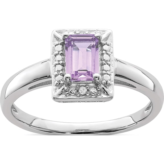 Sterling Silver Rhodium Pink Quartz Diam. Ring (Size 9) Made In China qr4557pq-9