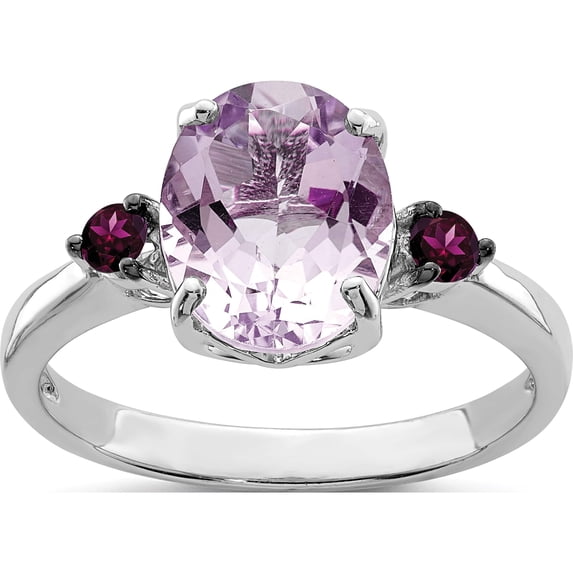 Sterling Silver Rhodium Pink Quartz & Rhodolite Garnet Ring (Size 9) Made In Thailand qr2878pam-9