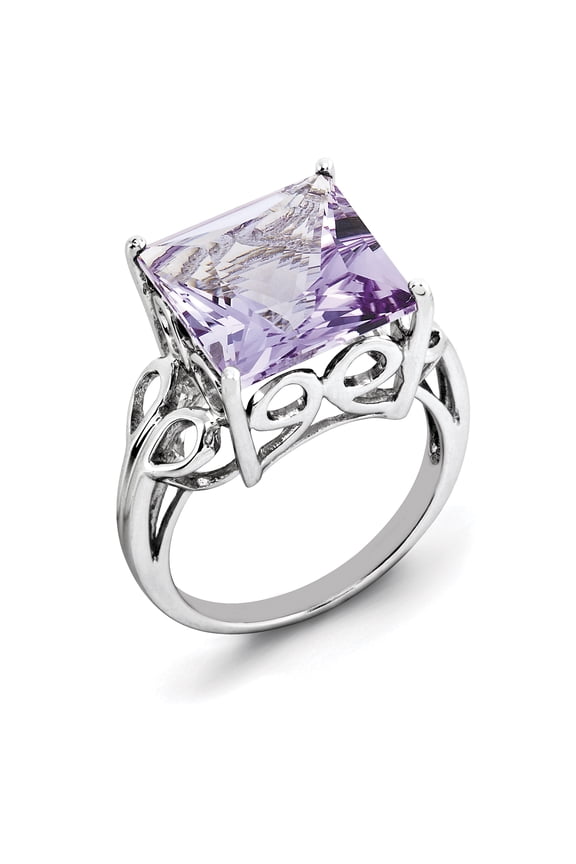 Sterling Silver Rhodium Pink Quartz Ring