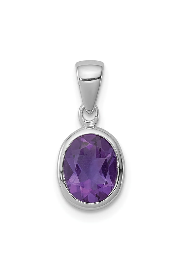 Sterling Silver Rhodium Planted Amethyst Pendant Charm