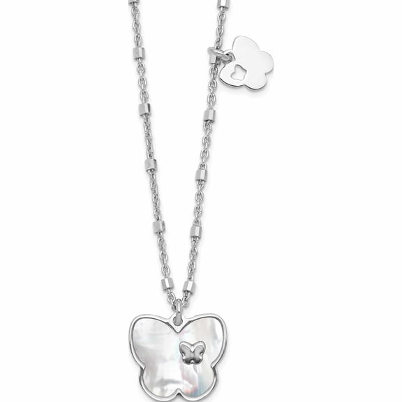 Jewelry by Sweet Pea Sterling Silver Rhodium-plate Mother of Pearl Butterfly w/1in Ext Necklace