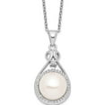thumbnail image 1 of Sterling Silver Rhodium-Plated 10-11mm White Fwc Pearl Cz Necklace Made In China qg4101-17, 1 of 5