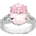 thumbnail image 1 of Sterling Silver Rhodium-Plated 12X10 Oval Pink & White Cz Ring (Size 8) Made In Thailand qr7042-8, 1 of 5
