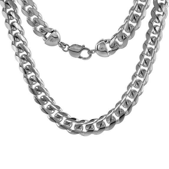 Sterling Silver Rhodium Plated 12mm Miami Cuban Link Chain Necklace Domed Surface Italy 24 inch