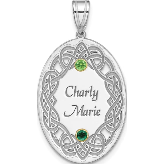 Sterling Silver Rhodium-Plated/18K Bezel Crystal Family Pendant (31 X 19) Made In United States qmp13/2g