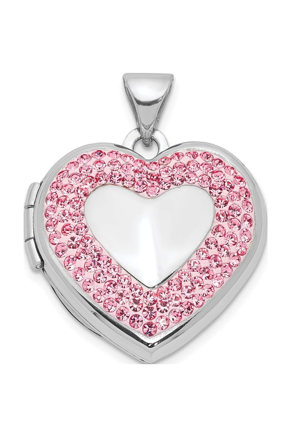 Sterling Silver Rhodium-Plated 18mm Pink Preciosa Crystal Heart Locket (23.75 X 18.8) Made In China qls202