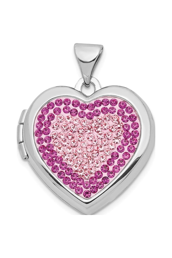 Sterling Silver Rhodium-Plated 18mm Preciosa Crystal Heart Locket (23.85 X 18.75) Made In China qls212