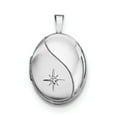 thumbnail image 1 of Sterling Silver Rhodium-Plated 19mm Diamond Polished/Satin Star Oval Locket (23.5 X 15.05) Made In Hong Kong qls512, 1 of 3