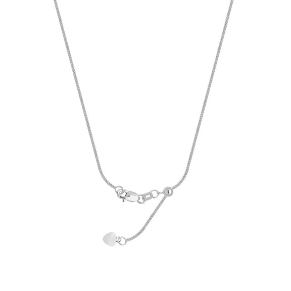 Sterling Silver Rhodium Plated 2.25mm Adjustable Square Wheat Chain Necklace With Bead - 22 Inch