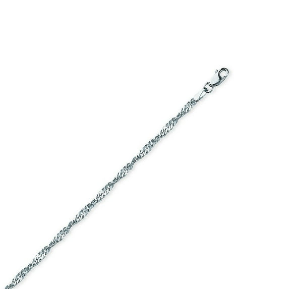 Sterling Silver Rhodium Plated 2.2mm Singapore Chain Necklace Lobster Claw Closure - 18 Inch