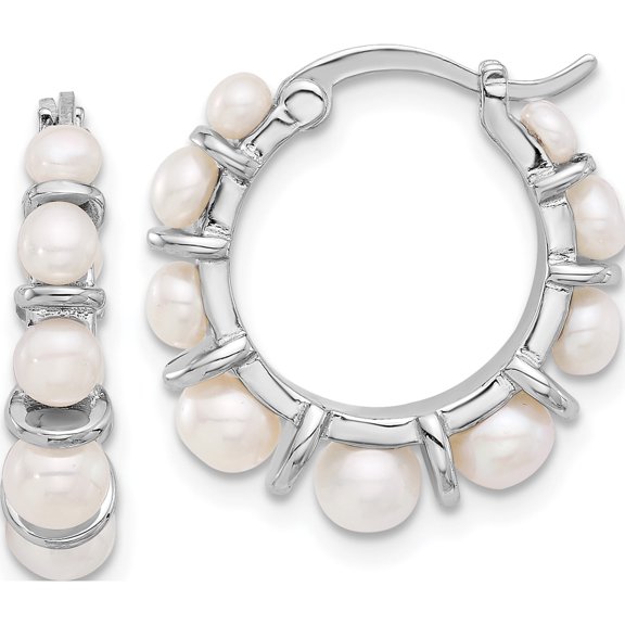 Sterling Silver Rhodium-Plated 2-5Mm Fwc Pearl Round Hoop Earrings (Width 19.2) (Length 19.5) - Jbsp