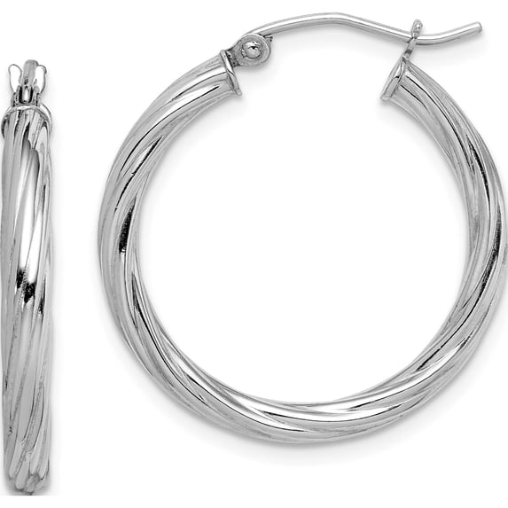 Sterling Silver Rhodium-Plated 2.7X25mm Twisted Hoop Earrings (25 X 25) Made In Indonesia qe8357