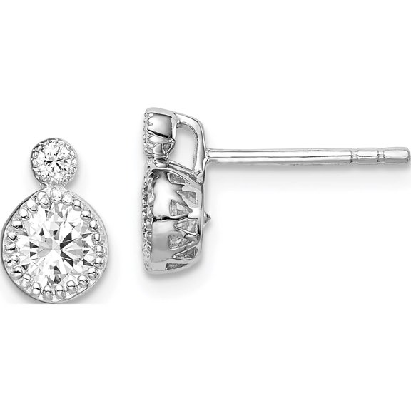 Sterling Silver Rhodium-Plated 2-Cz Post Earrings (9 X 5) Made In Thailand qe14818