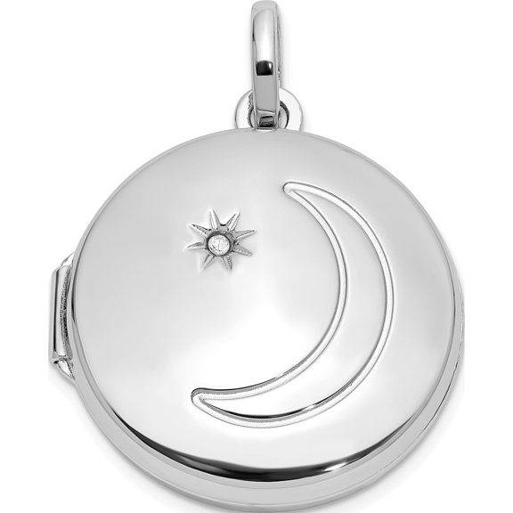Jewelry by Sweet Pea Sterling Silver Rhodium-plated 20mm Diamond Moon/Star Round Locket