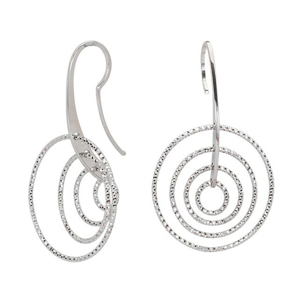Sterling Silver Rhodium Plated 28.7m Fancy Dangle Earrings With 4 Sparkle-Cut Circles - 4.0 Grams