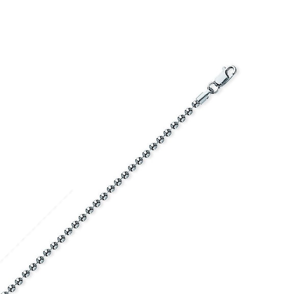 Sterling Silver Rhodium Plated 2mm Bead Chain Necklace Lobster Claw Closure - 6.6 Grams - 24 Inch