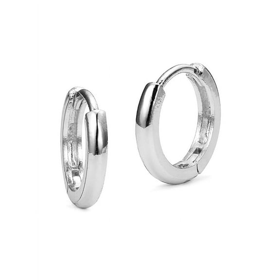 Sterling Silver Rhodium Plated 2mm x 13mm Small Plain Hoop Huggie Earrings