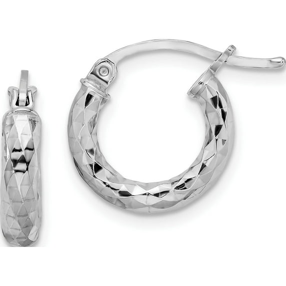 Sterling Silver Rhodium-Plated 3.00mm Diamond-Cut Hoop Earrings (22 X 20) Made In Mexico qe3543