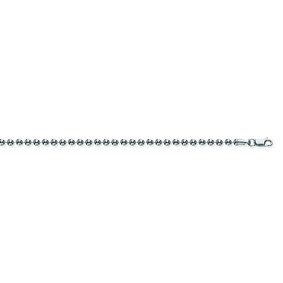 Sterling Silver Rhodium Plated 3mm Bead Chain Necklace Lobster Claw Closure - 13.8 Grams - 22 Inch