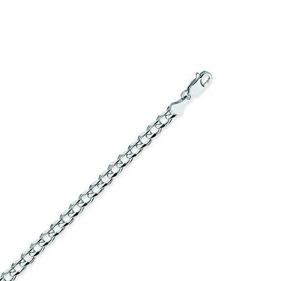 Sterling Silver Rhodium Plated 4.4mm Light Curb Chain Necklace Lobster Claw Closure - 18 Inch