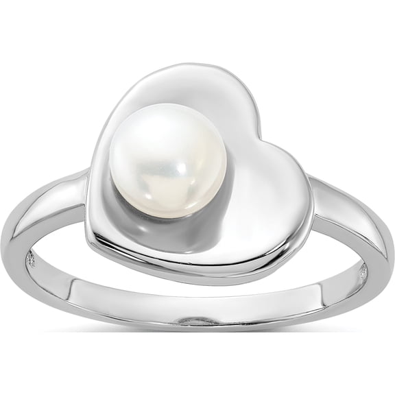 Jewelry by Sweet Pea Sterling Silver Rhodium-plated 5-6mm White Freshwater Cultured Pearl Heart Ring