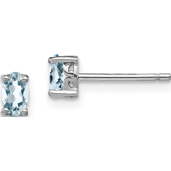Sterling Silver Rhodium-Plated 5X3mm Oval Aquamarine Post Earrings (5 X 3) Made In China qbe29mar