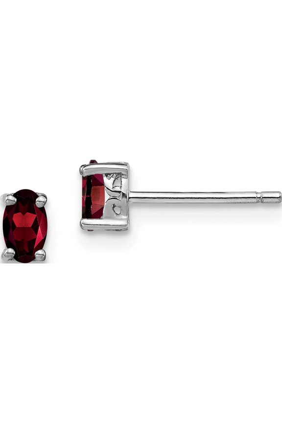 Sterling Silver Rhodium-Plated 5X3mm Oval Garnet Post Earrings (5 X 3) Made In China qbe29jan