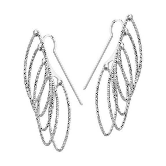 Sterling Silver Rhodium Plated 5pc Overlapping Dangle Textured Marque French Wire Earrings