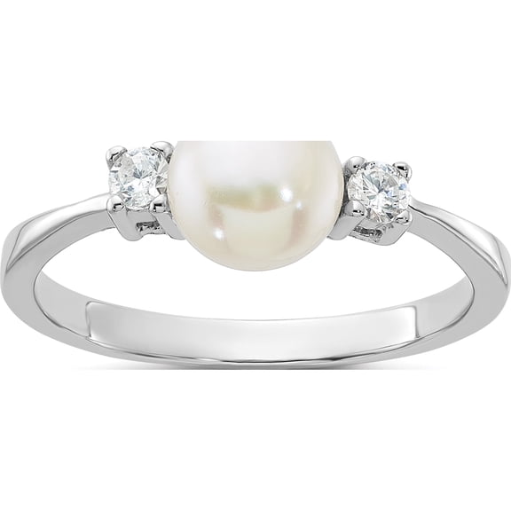 Jewelry by Sweet Pea Sterling Silver Rhodium-plated 6-7mm White Freshwater Cultured Pearl and CZ Ring