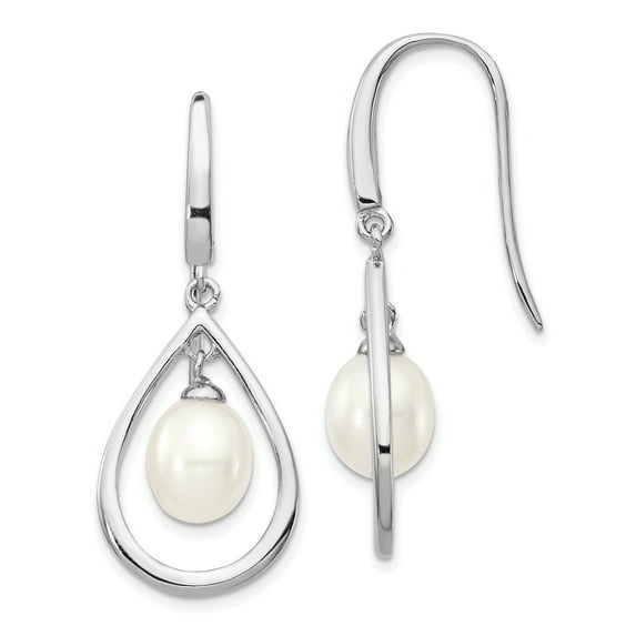 Sterling Silver Rhodium Plated 6-7mm White Freshwater Cultured Pearl Dangle Earrings Sterling Silver Earrings