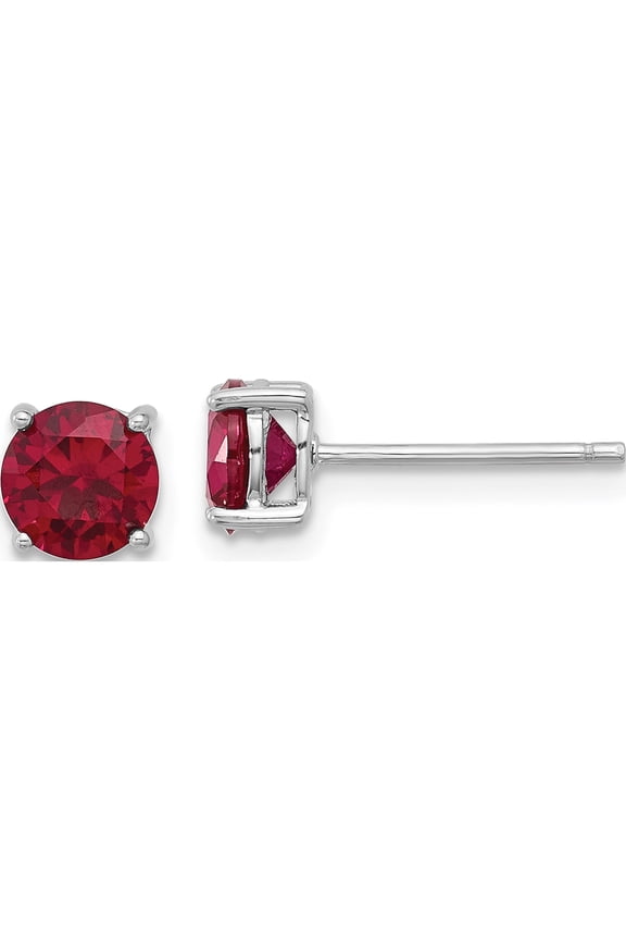 Sterling Silver Rhodium-plated 6mm Lab Created Ruby Stud Earrings