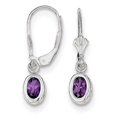 thumbnail image 1 of Sterling Silver Rhodium Plated 6X4mm Oval Amethyst Leverback Earrings (28 X 7) Made In United States qe2042am, 1 of 2