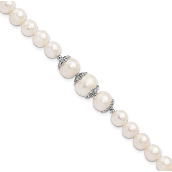 Sterling Silver Rhodium-Plated 7-10mm White Fwc Pearl Fancy Bracelet (7 X 10) Made In China qh5219-7