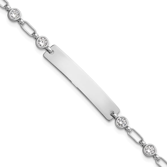 Sterling Silver Rhodium-Plated 7.5 Inch Bezel Cz Id Bracelet (Width 5.5) (Length 7.5) - Jbsp